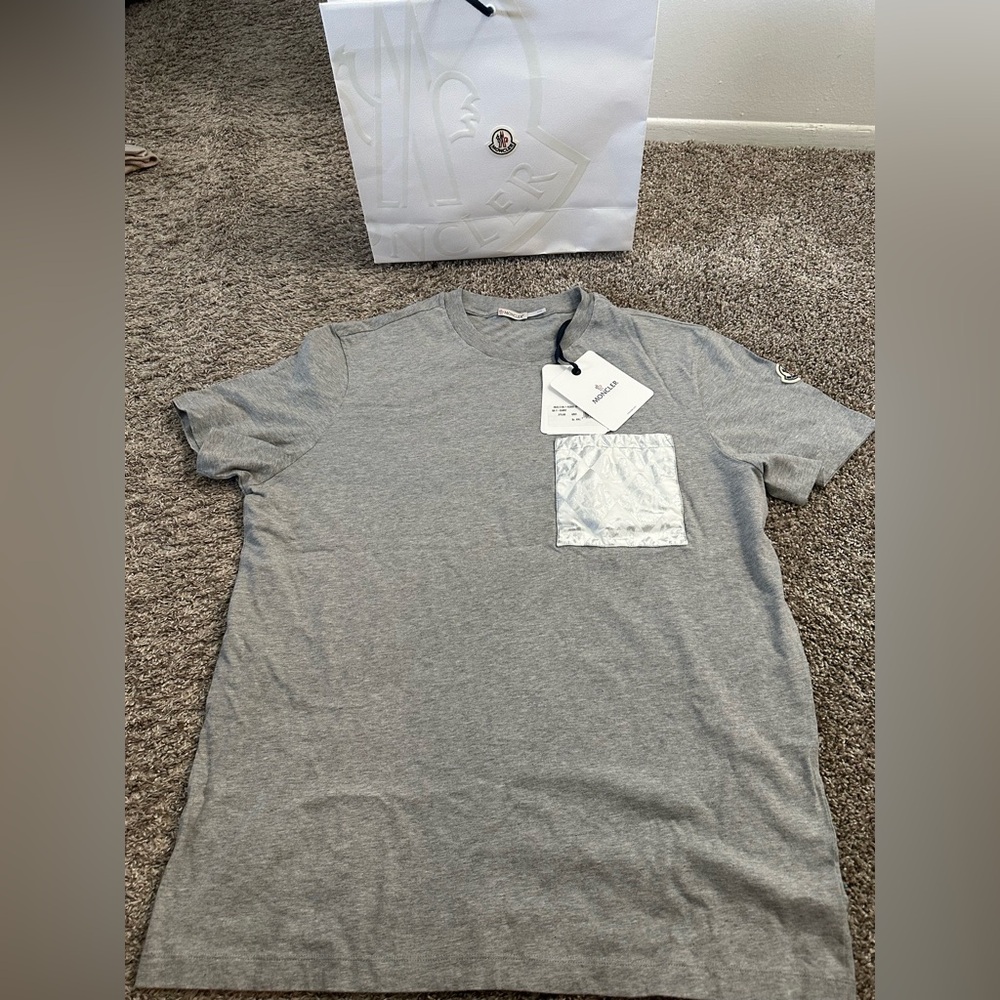 2023 Moncler Gray T-Shirt with Silver Pocket brand new includes everything u see